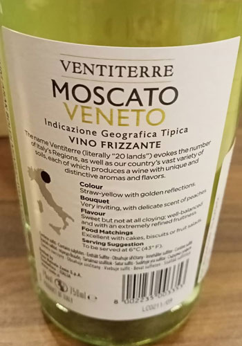 Ventiterre Moscato back